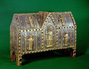 Relikviářová truhla sv. Calminia, Limoges (měď a champleve smalt)
