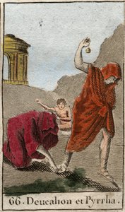 Reprezentace Deucaliona a Pyrrhy, kteří jako jediní přežili po potopě způsobené Zeusem, aby zničil lidskou rasu. Themis je po potopě požádá, aby chodili s hlavou pokrytou tím, že za ně hodí kosti své matky (kameny Země) (Re od French School