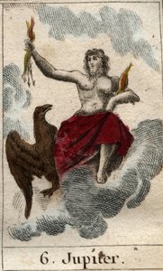 Zastoupení Jupitera (nebo Jovea), krále bohů a boha nebe a hromu). Z „Mytologie mládí“ od Pierra Blancharda 1803. od French School
