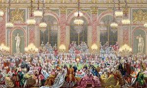 Reprezentace zasedání „“ Jeu du roi““ na dvoře krále Ludvíka XV., králova hra od French School