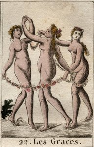 Znázornění tří Grácií: Aglae, Thalie a Euphrosyne, dcery Venuše a Baccha (Tři Grácie (nebo Charites), dcery Venuše a Bakcha. Z „Mytologie mládí“ od Pierra Blancharda 1803. od French School
