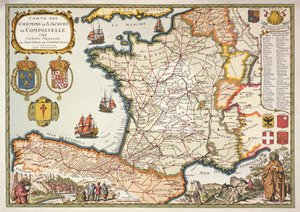 Reprodukce Map of Routes of St. James of Compostel, původně vyryta D. Serveauxem 1648