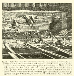 Pozůstatky domu z dvanáctého století, nedávno objevené při vykopávkách prováděných za účelem zřízení opěry nového Pont-au-Double od French School