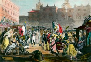 Návrat Napoleona Bonaparta (1769-1821) z ostrova Elba do Grenoblu v březnu 1815. Rytina kolem roku 1815 Soukromá sbírka od French School