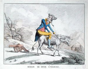 Návrat dvou emigrantů (barevná rytina) od French School
