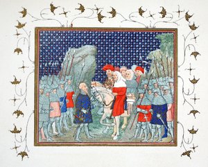 Richard II. zrazen v Penmaur Rhos a zajat vévodou z Northumberlandu, faksimile kopie z Le Prinse et Mort du Roy Richart od Jeana Cretona, přetištěno 19. století od French School