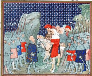 Richard II. zrazen v Penmaur Rhos a zajat vévodou z Northumberlandu, faksimile kopie z Le Prinse et Mort du Roy Richart od Jeana Cretona, přetištěno 19. století od French School