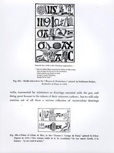 Hádanka z Heures de Nostredame, vytištěná Guillaume Godartem v roce 1513, a Token of Jehan de Brie z Heures a lusaige de Paris, vytištěné Jehanem Bignonem v roce 1512, ilustrace z Science and od French School