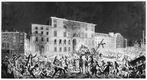 Nepokoje v Lyonu, 27. listopadu 1768 (inkoust a praní na papíře) od French School