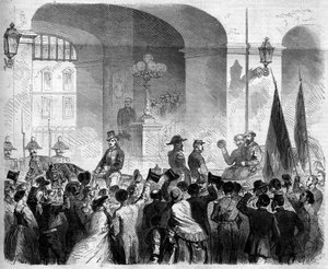 Risorgimento, Neapol, 7. listopadu 1860: vstup Viktora Emmanuela II. (Victor-Emmanuel) (Vittorio Emanuele) (1820-1878), krále Itálie, do královského paláce v Neapoli po hlasování obyvatelstva, které přijalo připojení Neapole k Italské království od French School