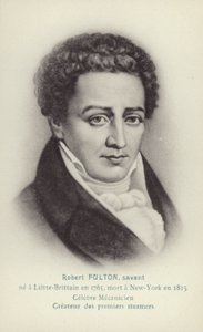 Robert Fulton (1765-1815), americký inženýr, vynálezce a průkopník parníků (litografie) od French School