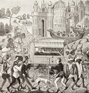 Roberta I., vévodu z Normandie, nosí černoši ve svém vrhu z knihy „Vojenský a náboženský život ve středověku“ od Paula Lacroixe, vydaná v Londýně kolem roku 1880 (litho) od French School