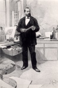 Robert Koch (1843-1910) ve své laboratoři, z Le Monde Illustre, 29. listopadu 1890 od French School