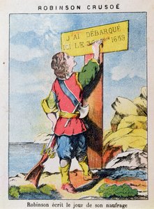 Robinson Crusoe píše datum ztroskotání od French School