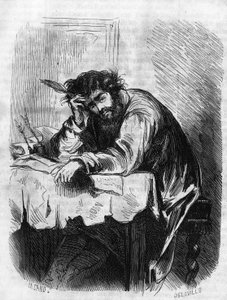 Římská telenovela: “”Horác”” od George Sand (Aurore Dupin, Baronne Dudevant) (1804-1876). "Horace se zabýval literárními eseji." Rytina do „“Les bons romances““ od French School