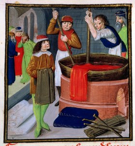 Roy 15 E III f.269 Barvení látky, z Des Proprietes des Choses od Bartholomea Anglicuse od French School