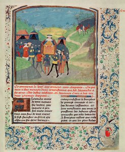 Roy 17 FI f.198 Alexander Veliký oslovuje své muže v naději, že je přesvědčí, aby pokračovali do Indie, z Quinte Curse Ruffe des Fais du Grant Alexandre, kolem 1468 (vellum) od French School