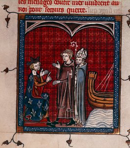 Royal 16 G. VI, f.337 Král Filip II. a patriarcha, ilustrace z 