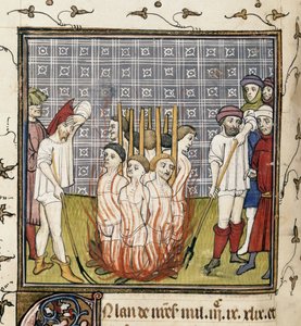 Royal 20 C. VII, f.44v Upalování templářů, ilustrace z 