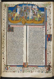 Royal MS 15 E VI, f.207 Miniatura lodí obléhajících Corunnu, z 