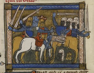 Royal MS 19 D I, f.77v Bitva u Čingischána a Prestera Johna, z 