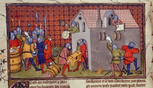 Royal MS 20 CVII f.41v, Vyrabování domu (vellum) od French School