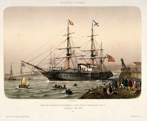 Královský západoindický poštovní parník "Orinoco" opouští Southampton, asi 1854 (litografie) od French School