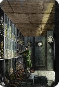 Safe de la Banque de France a Paris (Suterén Francouzské banky v Paříži) (barevná rytina) od French School