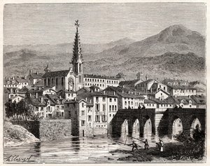 Saint-Antonin-Noble-Val (Saint Antonin Noble Val) - Languedoc-Roussillon-Midi-Pyrenee - rytina v „France illustree: geografie, historie, statistická správa“ od V.A. Sladově hnědá. 1884 od French School
