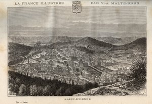 Saint-Etienne (Saint Etienne) - rytina v „“ France illustree: geografie, historie, statistická správa““ od V.-A. Sladově hnědá. 1884 od French School