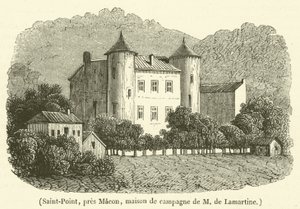 Saint-Point, poblíž Macon, venkovský dům Madame de Lamartine (rytina) od French School