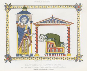 Saint Germain a Heldric v opatství Saint-Germain dAuxerre od French School