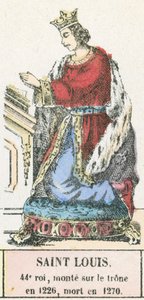 Saint Louis, 44. král, nastoupil na trůn v roce 1226, zemřel v roce 1270 (barevná rytina) od French School