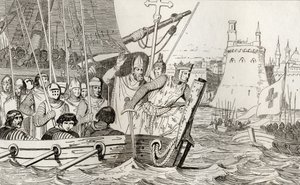 Saint Louis IX (1214-70) vede svá vojska v bitvě, z „Histoire de France“ od Colarta, vydaného kolem roku 1840 od French School