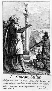 Saint Simeon Stylite na jeho sloupu od French School