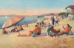 Saint Tropez: Pláž bouillabaisse (barevná litografie) od French School