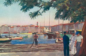 Saint Tropez: Přístav (barevná litografie) od French School