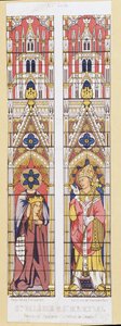 Svatá Valerie, panna a mučednice v Limoges (3. století) a Saint Martial, předvečer Limoges (3. století), patroni Akvitánie. Fac simile reprodukující okna z barevného skla Cathedrale de Limoges. od French School