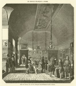 Čítárna nově založeného Francouzského klubu v Římě (rytina) od French School