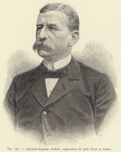 Salomon-Auguste Andree, průzkumník severního pólu v balónu (rytina) od French School