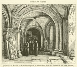 Salon 1843, Malba, Des Moines transportant un cercueil dans la crypte de la cathedrale de Bale (rytina) od French School