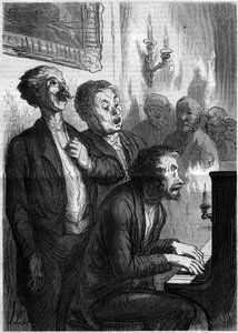 Zpěvácký salonek. Kreslený film Honore Daumier (1808-1879). Rytina v „“ Le Monde Illustré““ č. 290 z 1. listopadu 1862. od French School