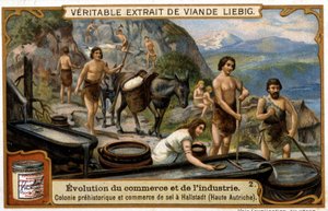 Obchod se solí v Horním Rakousku v pravěku v Hallstadtu - chromo. Liébig od French School
