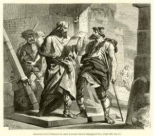 Sanaballat píše Nehemiasovi, aby ho přišel najít na venkově Ono (rytina) od French School