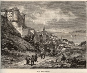 Saumurský departement Maine-et-Loire, v regionu Pays de la Loire - rytina v „France illustree: geografie, historie, statistická správa“ od V.-A. Sladově hnědá. 1884 od French School