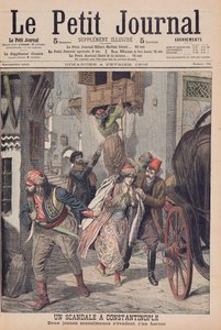 Skandál v Konstantinopoli, dvě mladé muslimky prchají z harému, ilustrace z "Le Petit Journal", 4. února 1906