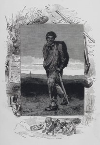 Scéna z Les Miserables, Victor Hugo: Jean Valjean (rytina) od French School
