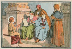 Scéna z Ježíšova života (barevná rytina) od French School