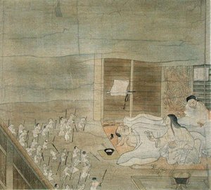 Scéna deliria, kopie kakemona z 12. století připisovaného Mitsunaga Fujiwara, z 