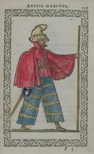 Skotský muž v domorodém kroji, z Costumes du Monde, vydáno v Antverpách, 1572 (barevná dřevorytina) od French School